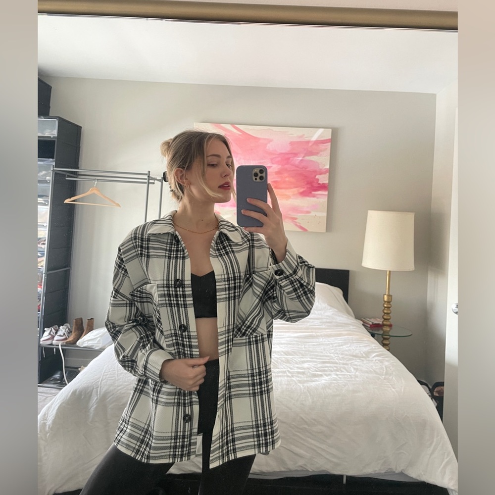 Zara Black + White Plaid Button Front Overshirt